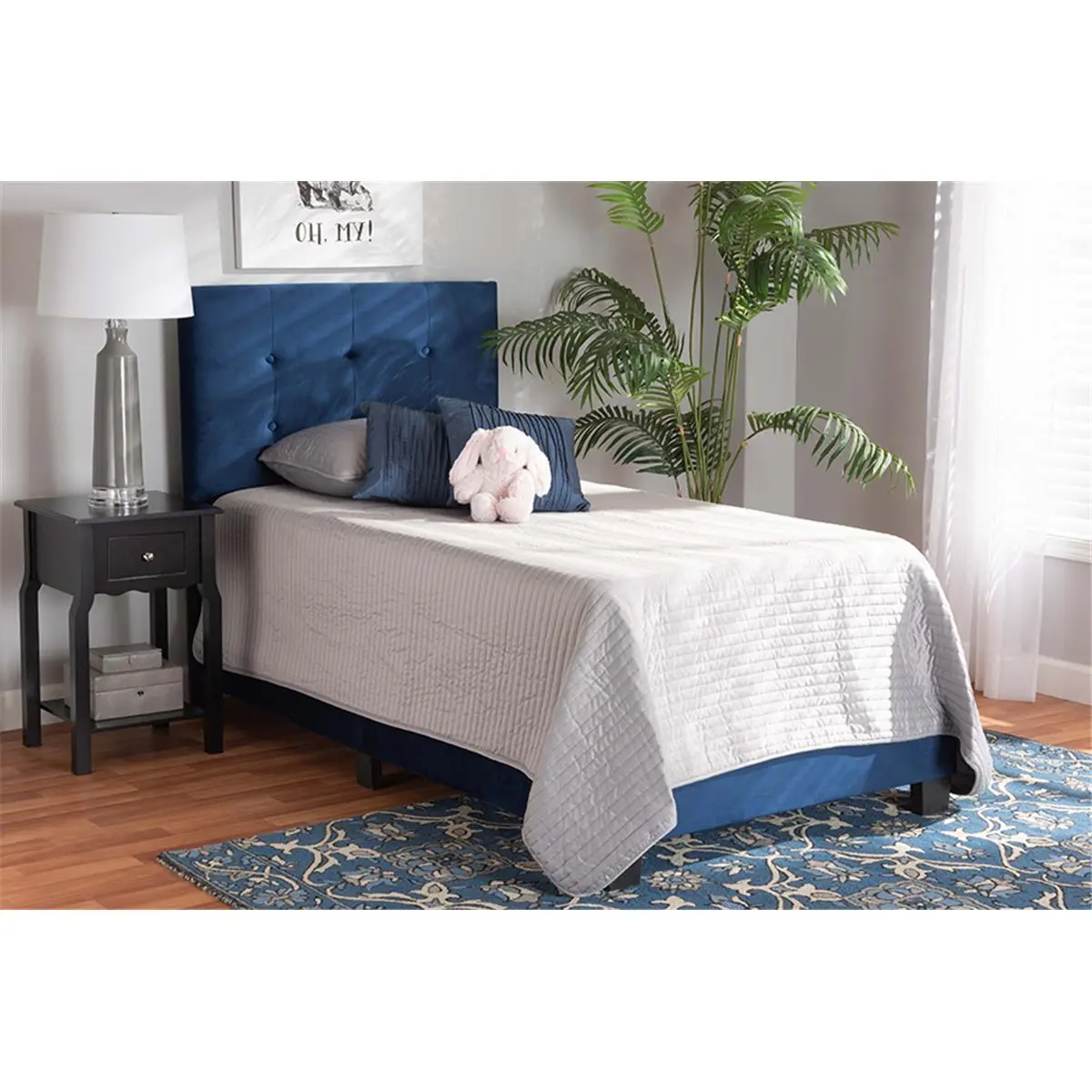 212 MAIN Baxton Studio Caprice Twin Size Modern & Contemporary Glam Navy Blue Velvet Fabric Upholstered Panel Bed - Wholesale Interiors CF9210B, Modern Glam