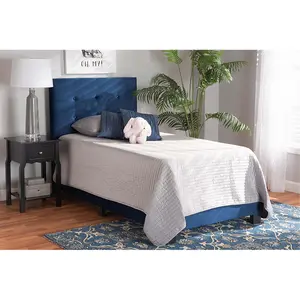 Wholesale Interiors CF9210B-Navy Blue Velvet-Twin Baxton Studio Caprice Modern & Contemporary Glam Navy Blue Velvet Fabric Upholstered Panel Bed - Twin Size