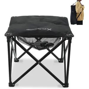 Padded Camping Stool, 18 Inch  Folding Camping Foot Rest, 500lb Outdoor Camp Chair Footstool, Portable Camping Ottoman w/Storage Net, Carry Bag, for Camping Gardening (1, Black)