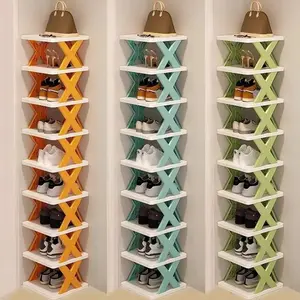 9 Layer Vertical Shoe Rack, 1 Count Colorblock Space Saving Shoe Storage Rack, Shoe Organizer for Home Entryway, Home Space Saver -- cabinet