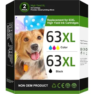 63XL Ink Cartridges Black and Color Replacement for HP Ink 63 for HP 63XL Ink Cartridge Combo Pack Work for HP OfficeJet 3830 4650 5255 5258 5200; Envy 4520 4512 4510; DeskJet 1112 2130 3630 (2 Pack) Ink Cartridge Replacement Tri-Color