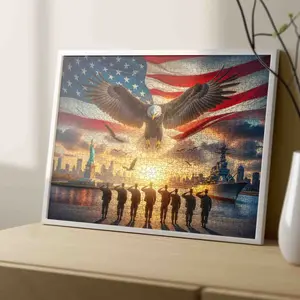 American Eagle Flag Tribute 1000 Pieces Jigsaw Puzzle, Patriotic Military Scene Bald Eagle with USA Flag Skyline Warship Statue, Relaxing Family Game Stress Relief Brain Challenge, Decorative Wall Art Gift for Adults Seniors Veterans 27.5x20inch(70x50cm)