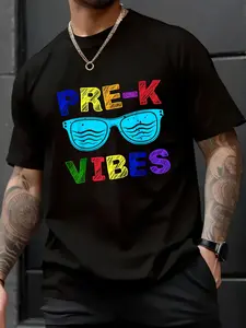 100% Cotton Unisex Pre-K Vibes First Day of Preschool Kids Back to School T-Shirt, Printed Round Neck Short Sleeve T-Shirt Top