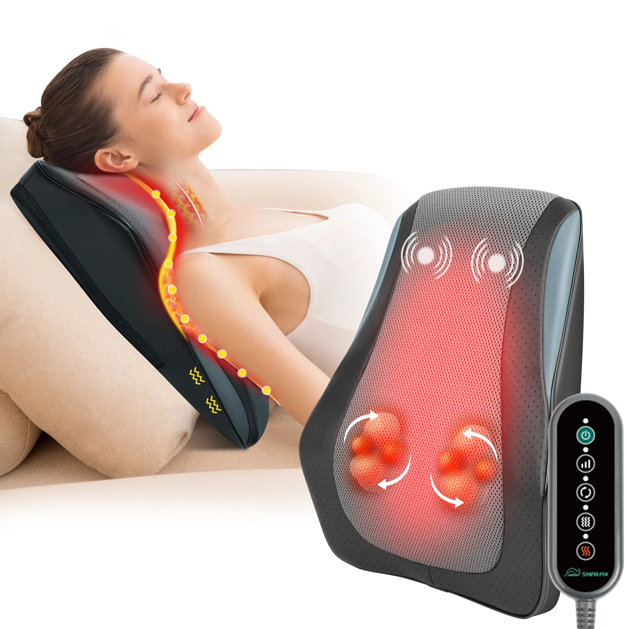 Snailax Shiatsu Back Massage Machine with Heat - 3D Deep Kneading Pillow for Neck, Shoulder, Low Back Pain Relief, 3 Intensity Levels & Vibration, Ideal Father’s Day Relaxing Gift for Neck Care, Home Supplies