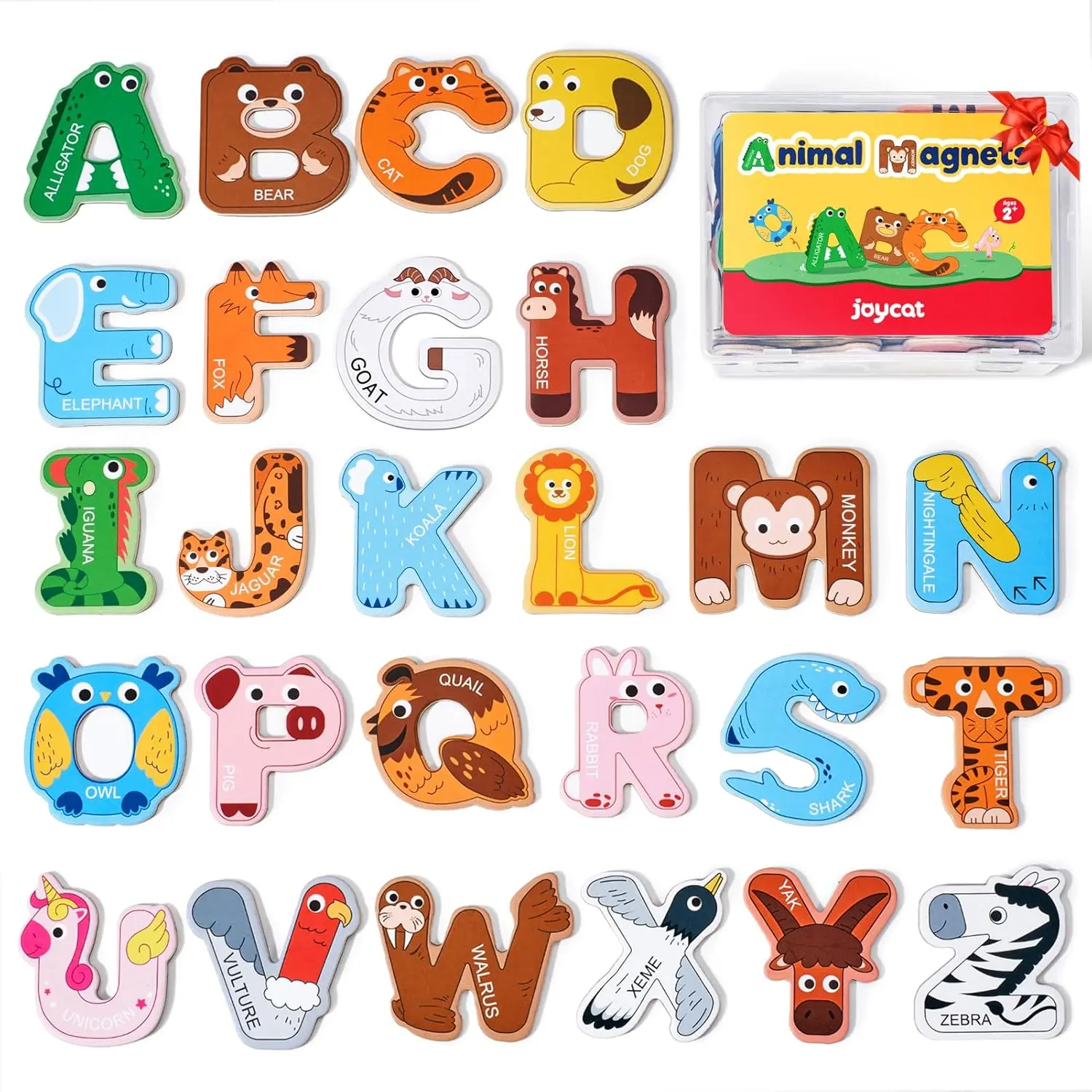 Wooden Thick Alphabet Magnets for Toddlers Fridge Large Size Cute Animal Colorful ABC Magnetic Letters 26 Uppercase Letters Educational Toy Set for Kids Toddlers Preschool Learning Spelling
