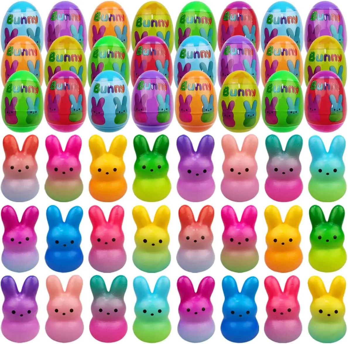 24-Pack Prefilled Easter Eggs with Slow-Rising Bunny Squishy Toys, Kids Easter Gifts, Basket Stuffers, Party Favors for Boys & Girls