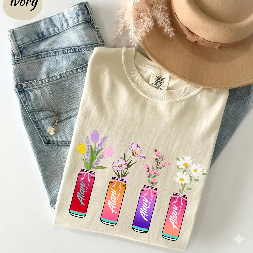 Alani Nu Wildflower Comfort Color Tshirt, Alani Nu Coquette shirt, Summer Vibes Flower Shirt, Womenswear