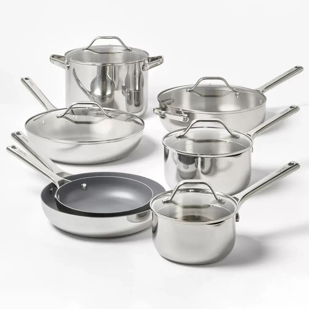 12pc Stainless Steel Nonstick Cookware Set Dark Gray - Figmint: Induction & Oven Safe Dishwasher-Safe 18 Pieces
