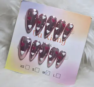 Burgundy Jelly Heart Glitter Nails