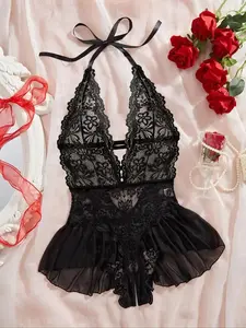 [Plus Size] Lace Bodysuit, Casual Comfy Breathable Sleepwear for Women, Women's Plus Size Sleepwear for Summer