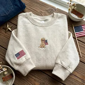 Golden Retriever Embroidered Sweatshirt, Dog Mom Shirt , USA Flag Dog Lover Crewneck