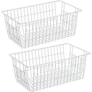 Freezer Baskets Wire Baskets Closet Baskets Bin Farmhouse Organizer Bins Organization for Home, Office,, Pantry -Set of 2, 15.7" White-2P