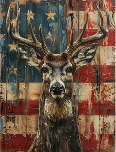 5D DIY Diamond Painting Kits for Adults, American Flag Deer Full Drill Embroidery Cross Stitch Crystal Rhinestone Paintings Pictures Arts Wall Decor Painting Dots Kits 15.7X11.8 inch