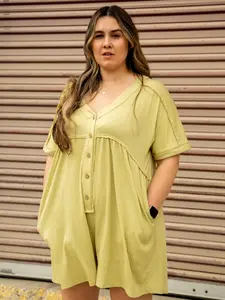 Breezy Button-Down Baby Doll Romper in Avocado Green