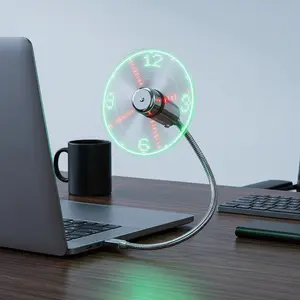 New USB Clock Fan with Display Function, LED Decorative Time Display, LED Desk Fan with Decorative Time Display, Mini Flexible Fan for Office Desk Accessories, Home Decor, Summer Fan, Gift