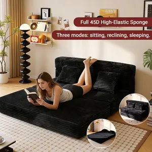 Folding Sofa Bed Queen - 4 in 1 Convertible Foldable Sleeper Chair with Pillow, Fold Out Couch, High-Density Foam Floor Mattress, Space-Saving Futon for Living Dorm Guest Room and Office, Black,real boneless couch