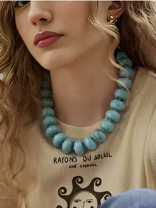 Bohemian Style Geometric Beaded Necklace, Statement Necklace, Choker Chain for Women, Summer Beach Wear, Acrylic Material, Random Print Pattern