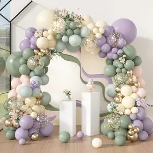 173Pcs Dusty Green Purple Pink Balloon Arch Garland Kit, Lavender Pastel Blush Pink Yellow Mist Green Gold Confetti Balloons For Baby Shower Wedding Tea Wildflower Birthday Party Decorations