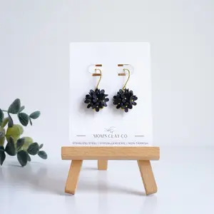 Black Stainless Steel Hydrangea Earrings | Hypoallergenic | Elegant Gold Plated Fine Jewelry | Polymer Clay | Handmade