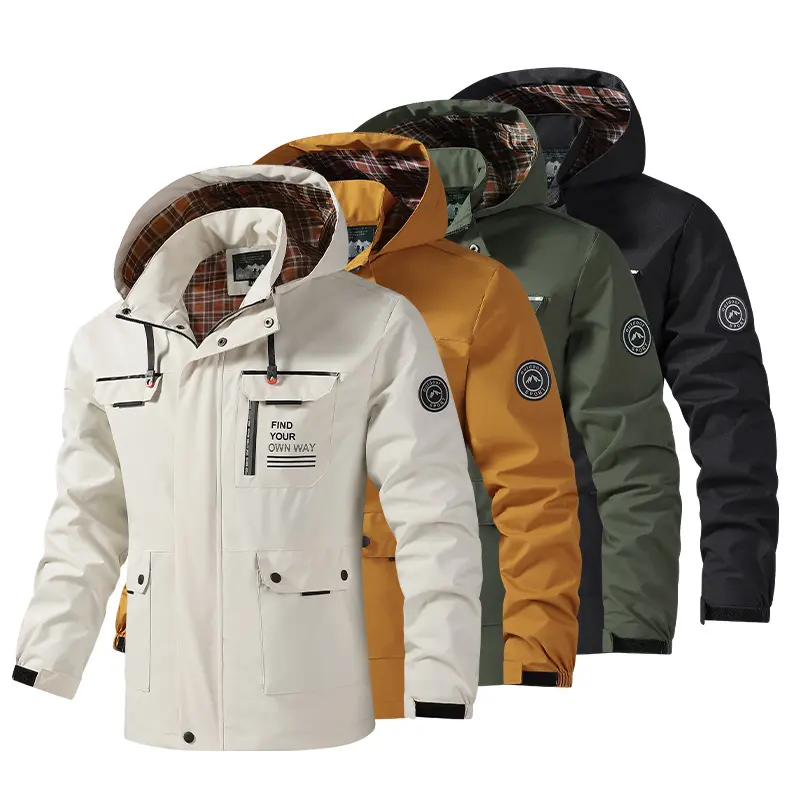 Men's Lightweight Polyester Knit Outdoor Wear Jacket with Detachable Hood, Breathable Solid Plain Casual Outerwear for Hiking, Travel