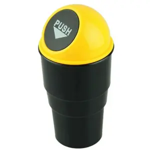 Car Garbage Can with Lid Leakproof Vehicle Automotive Cup Holder Small Trash Bin for Automotive Office Home Kitchen Bedroom Yellow Push Button