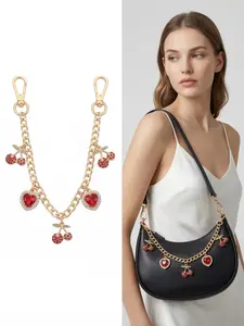 Women's Y2K Bag Charm Rhinestone Heart Cherry Pendant Chain Purse Extender Gold-Tone Decorative Accessory Charms For Bags