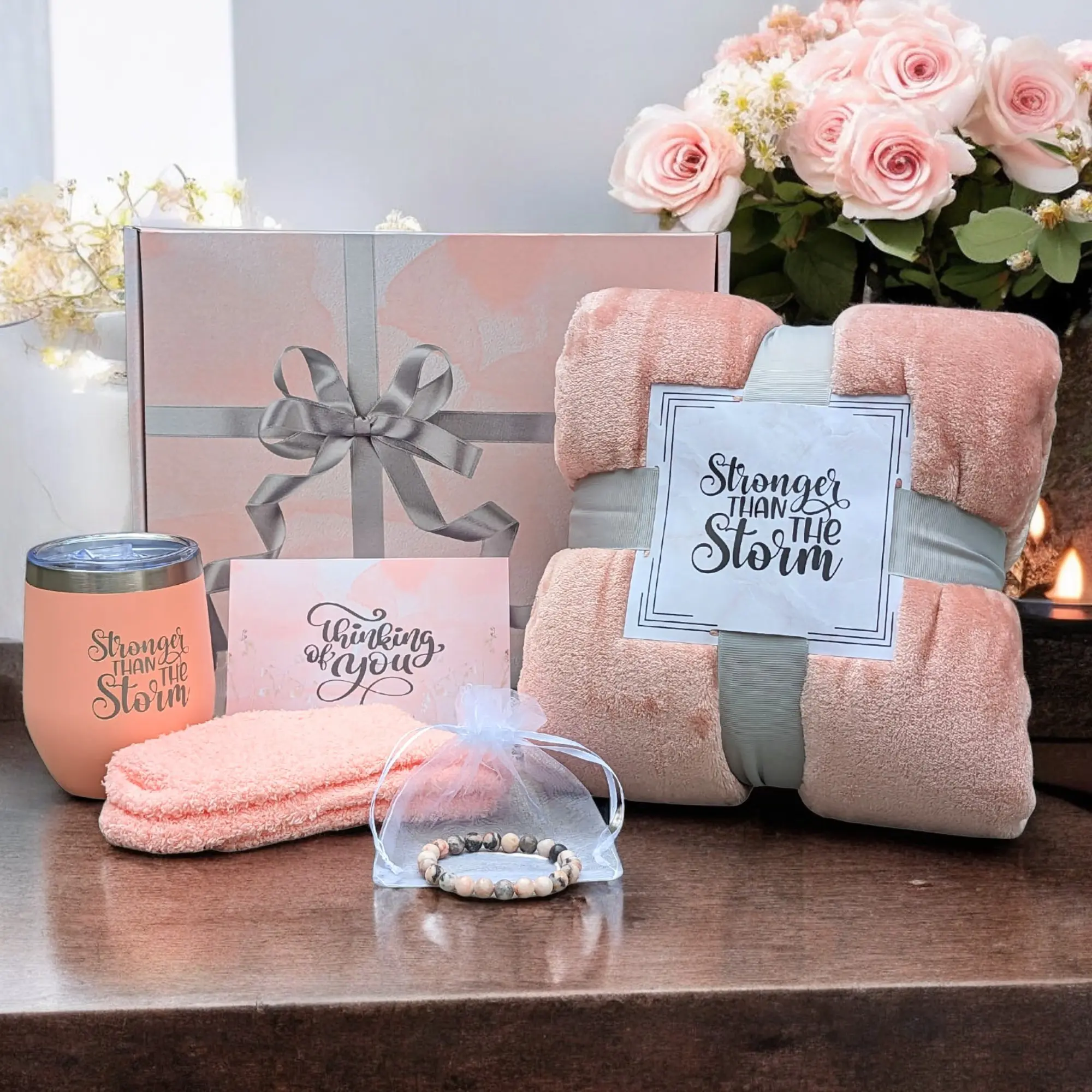 Get Well Gift Box for Women – Care Package with Blanket, Tumbler, Bracelet, Socks & Card - Thinking of You Gift (Pink)