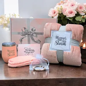 Get Well Gift Box for Women – Care Package with Blanket, Tumbler, Bracelet, Socks & Card - Thinking of You Gift (Pink)
