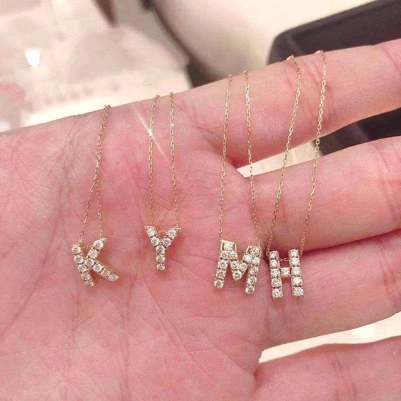 Dainty Pave Letter Necklace - 18K Gold Plated Initial Necklace - Diamond Letter Pendant Necklace- Gift for Her-  Valentine's gift for gf