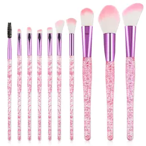 10 PCS Glitter Crystal Makeup Brush Set Cute Makeup Brushes Bling Professional Concealer Eye Shadow Eyeliner Blush Lip Blending Synthetic Brushes Tools Kit Face Cosmetics Blending Brushes for Women