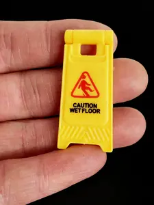 10pcs Mini Caution Wet Floor Sign Keychain, Funny Warning Desk Ornament, Creative Tiny Pendant, Foldable Keyring, Party Novelty Gift