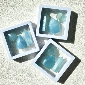 1 Set Aquamarine Drop Tower Heart Crystal Box Reiki Energy Gemstone Home Ornament Decor Jewelry
