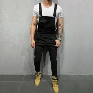Men’s plain ripped denim overalls without T-shirt, casual buttoned denim overalls for daily outdoor wear, fashionable men’s overalls for all seasons, boyfriend gifts, travel clothes
