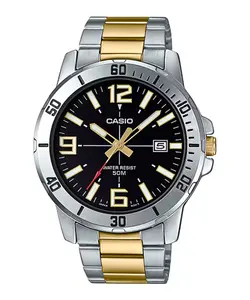 Casio Men’s Two-Tone Stainless Steel Watch with Black Dial - MTP-VD01SG-1BV