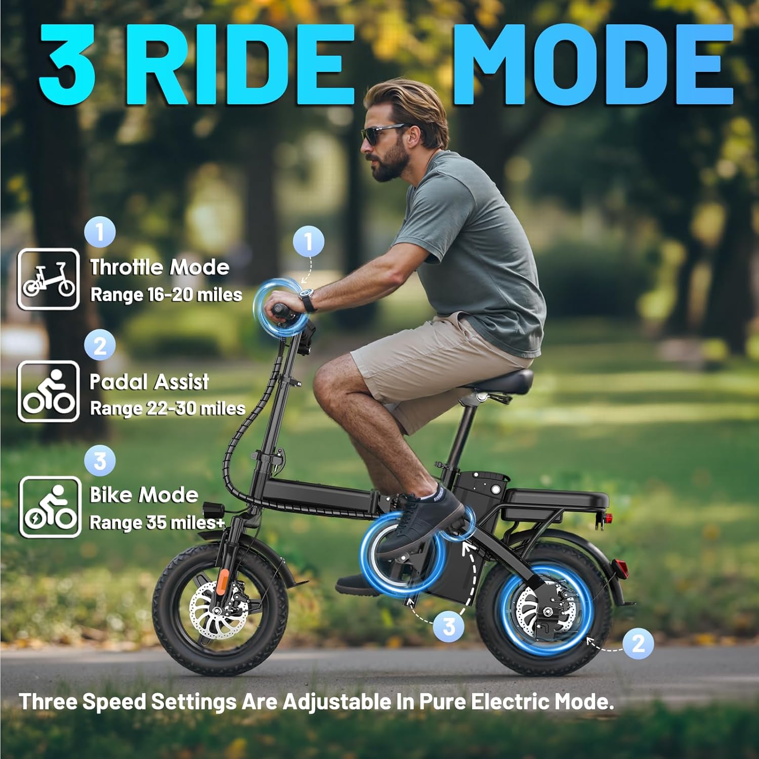 APYEAR Electric Bike 14Inch Folding,1000W Motor 35+Miles,Maximum speed 20+MPH E-Bike,12Ah Removable Battery,Air Tires Front and Rear Disc Brake Design LED Display Portable Ebike,Can Carry 2 People Electric Bicycle, dealsforyoudays