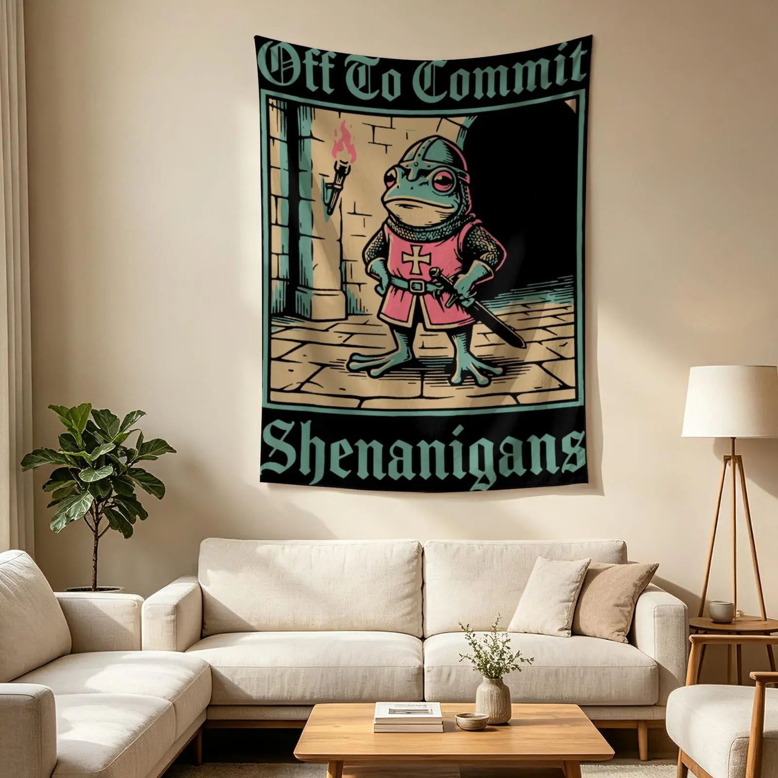 Off to Commit Shenanigans Frog Tapestry Wall Blanket Dorm Room Decor
