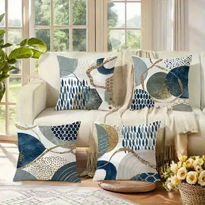 4-pack Geometric Pattern Throw Pillows with Golden Accents for Home Decoration, Also Suitable as Backrest Support Pillowcases, Throw Pillow Cover, Cushion Cover Without Inner Cores.