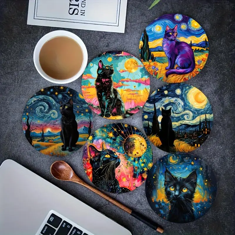 Cat Themed Coaster, Heat Resistant Decorative Coffee Cup Mat, Decorative Coaster for Home, Cafe and Party