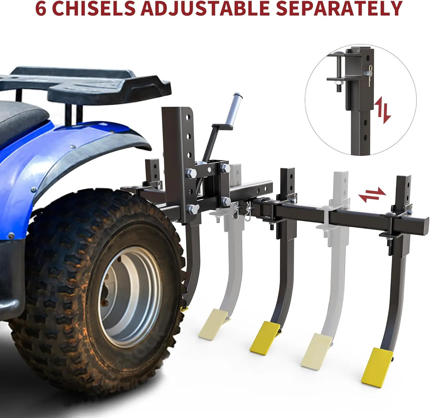 YITAMOTOR ATV/UTV Plow Implement Cultivator with 6 Scarifier Shank Fits for YITAMOTOR ATV/UTV Manual Implement Lift Soil Preparation Farming Cultivation