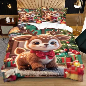 Christmas Reindeer Pattern Printed Soft and Durable Bedding Duvet Set, Including 1 Duvet Cover and 1 or 2 Pillowcases, Without A Core or Pillow, Suitable for Teenagers and Adults As Gifts, Modern Style Fashionable Bedroom Bed Decoration