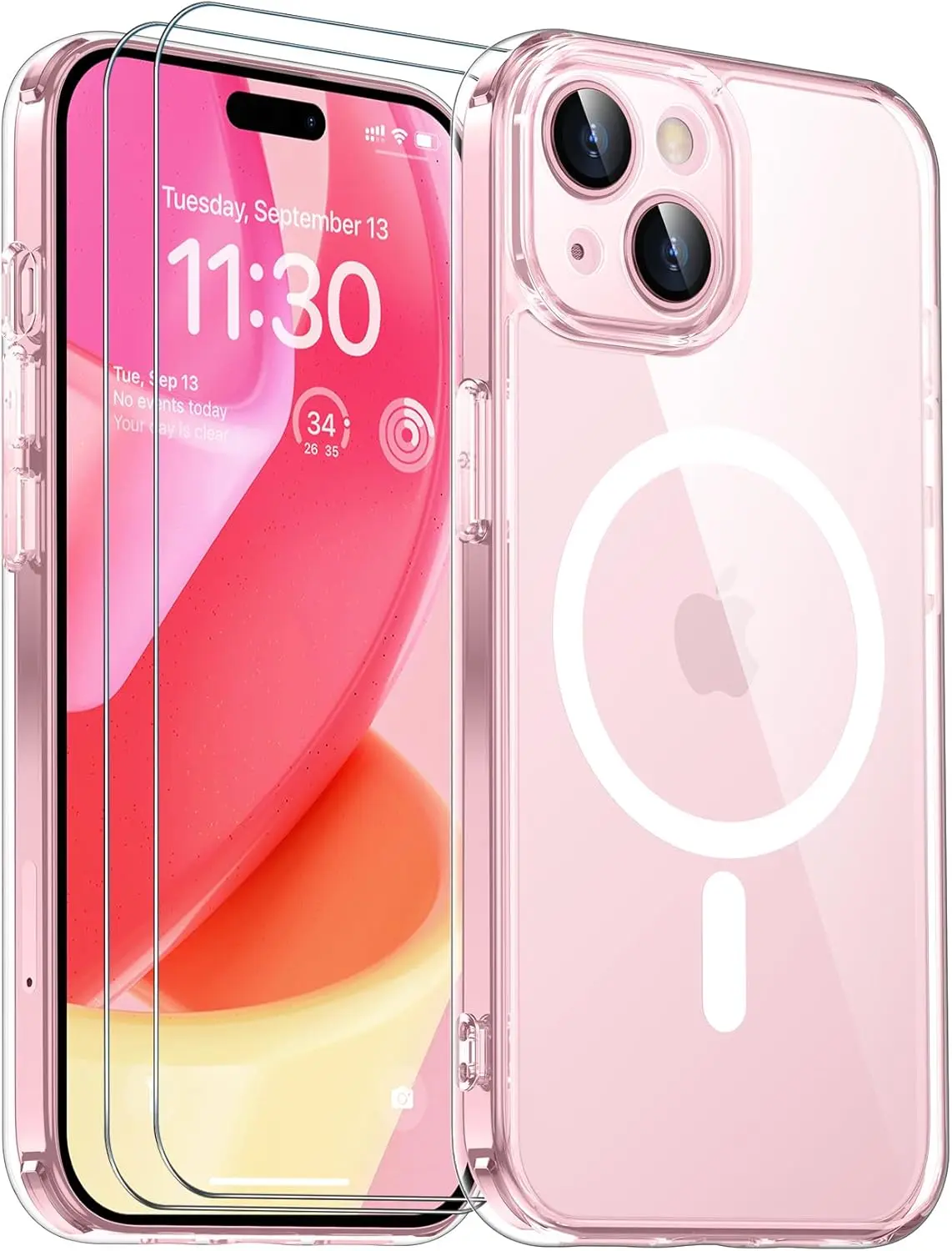 SPIDERCASE for iPhone 15 Case, Magnetic Clear Case with 2PCS Tempered Glass Screen Protector Slim Phone Case for iPhone 15 6.1'', Clear | Crystal Clear Case with 2PCS Tempered Glass Screen Protector Drop Protection Slim Phone Case