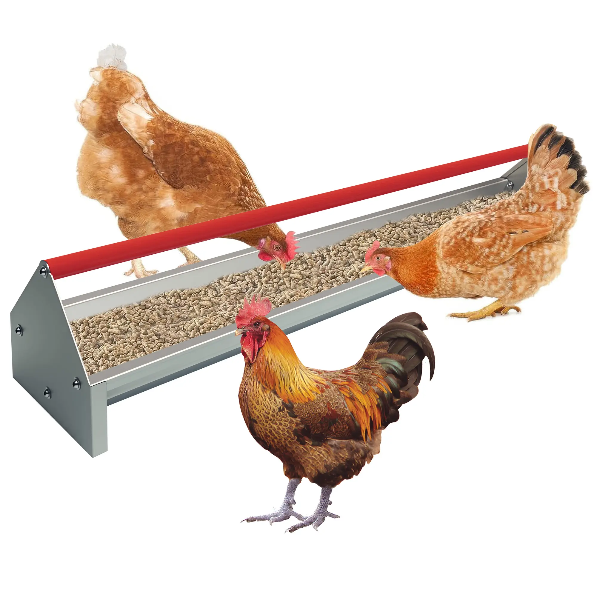 YJ-Garvee 45 in Chicken Feeding Trough, Heavy-Duty Galvanized Steel Poultry Feeder - Rotating Crossbar Anti-Mark - Drainage Holes - Large Capacity - For Chickens Ducks Geese Turkeys
