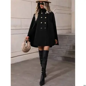 tiktokClasiDoubleBreastedCloakSleeveCapeOvercoat