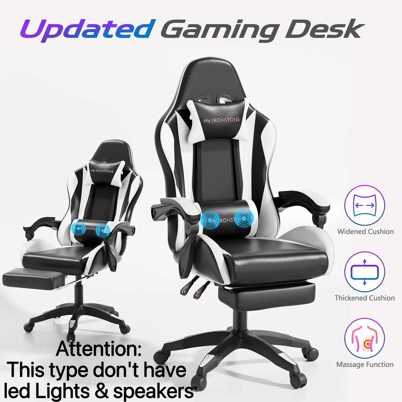 Black (No Led Lights No Speaker,2-Points Massage)