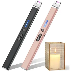 2 Pack Candle Electric USB Rechargeable Plasma Arc with Safety Lock, Windproof Flameless Long Lighters for Candle, Grill, BBQ, Camping, Gas Stoves (Black, Champagne Gold)