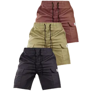 Men’s 3-Pack Cargo Shorts  Outdoor Casual, Multi-Pocket Design, Elastic Waistband, Loose Fit, Knee-Length, Lightweight for Summer