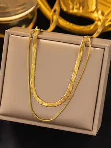 Fashion Vintage Double Layer Snake Bone Necklace, 14k Gold Plated Stainless Steel, Durable Punk Style, Perfect Gift Choice