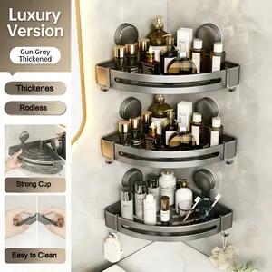 No-Drill Corner Shower Suction Caddy, Transparent Bathroom Storage Shelf with Metal Tray, Adhesive Wall-Mounted Organizer with Suction Cups & Hooks for Shampoo, Skincare & Kitchen Storage,space saving-Organizer gifts for mom