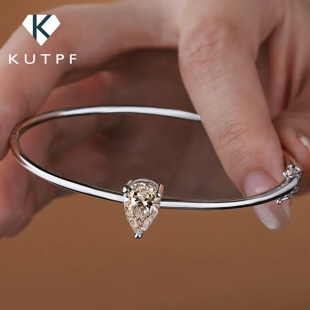 1CT Solitaire Waterdrop Moissanite Bangles for Women 925 Sterling Silver Pear Cut Diamond Bracelet with Certificate Fine Jewelry