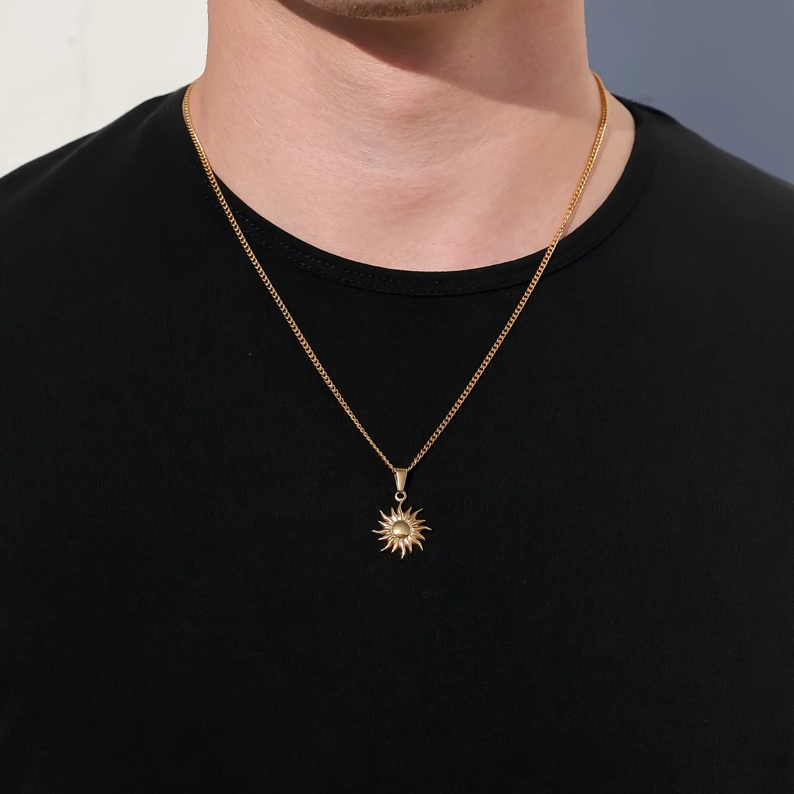 VIROMY Dainty Gold Moon Pendant Necklace for Women Men 14K Gold Plated Sun Coin Choker Medallion Sun Star Necklace Medallion Minimalist Jewelry